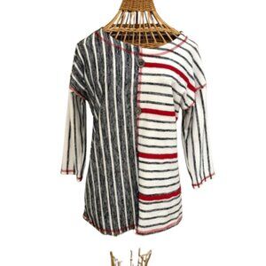 Onque Casual black, white and red 3/4 length sleeve stripe top.